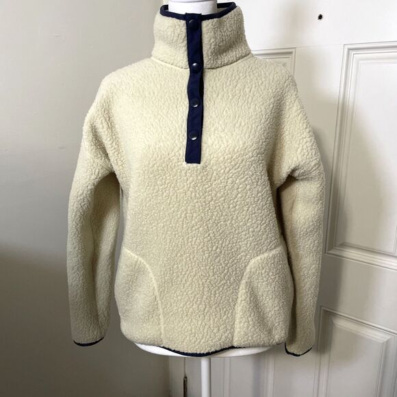 J.CREW Sweaters - J.Crew Vintage Fleece Polartec® Sherpa Fleece Half-snap Pullover Beige Blue XXS